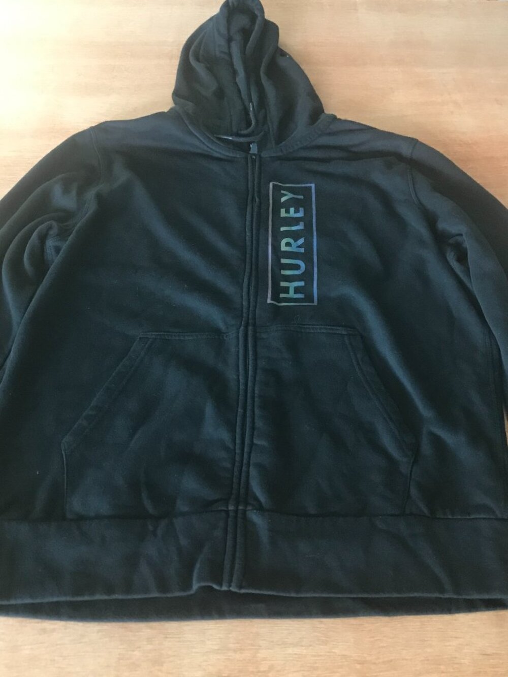 Hurley Hoodie Men L Black Full Zip Pocket Long Sleeve Athleisure Stretch Sports